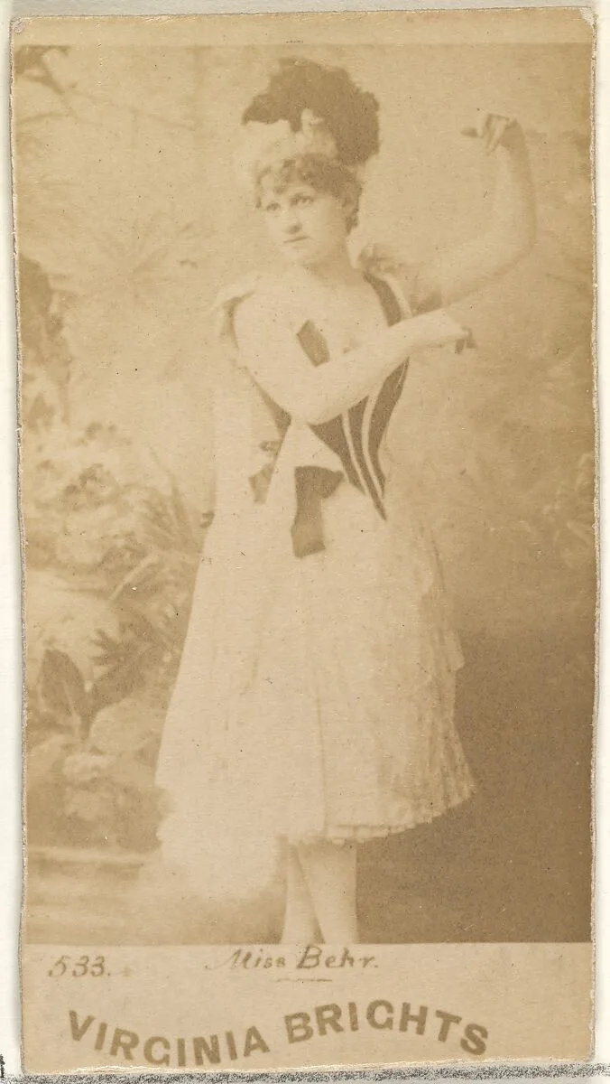 Card 533, Miss Behr, from the Actors and Actresses series (N45, Type 1) for Virginia Brights Cigarettes — Allen & Ginter