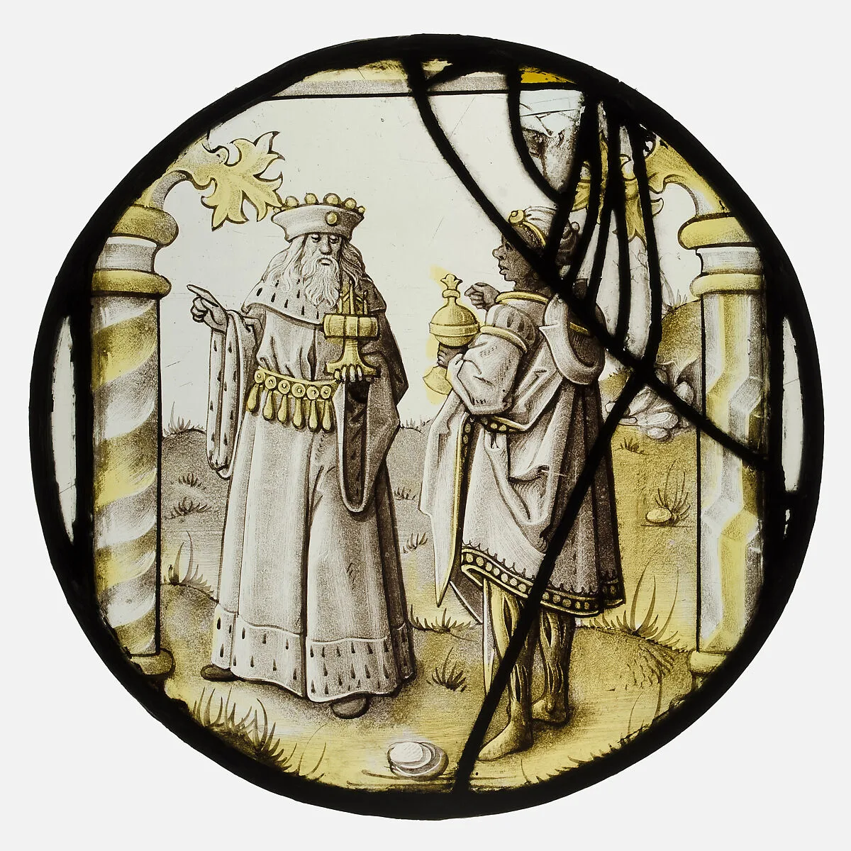 Roundel with two Kings from an Adoration Group — Unknown