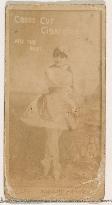 Card Number 209, Miss De Sortes, from the Actors and Actresses series (N145-2) issued by Duke Sons & Co. to promote Cross Cut Cigarettes — W. Duke, Sons & Co.