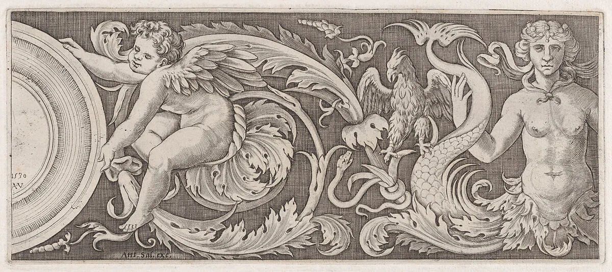 Frieze with Eros and a Siren — Agostino Veneziano (Agostino dei Musi)|Raphael (Raffaello Sanzio or Santi)|Giovanni da Udine (Giovanni dei Ricamatori)