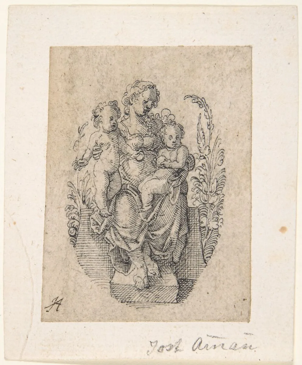 A Seated Personification of Charity with two Children — Jost Amman