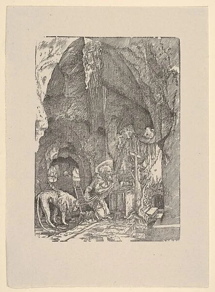 Saint Jerome in Penitence, in a Cave, from Holzschnitte alter Meister gedruckt von den Originalstöcken der Sammlung Derschau im besitz des Staatlichen Kupferstich-kabinetts zu Berlin — Albrecht Altdorfer|Max J. Friedländer|E. A. Seemann|Kupferstichkabinett, Staatliche Museen zu Berlin|Hans Albrecht von Derschau
