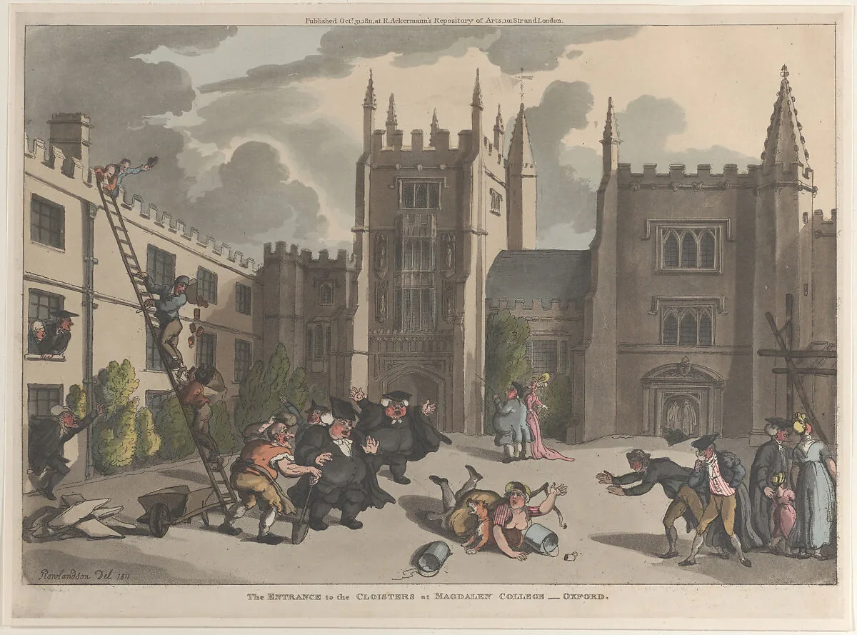 The Entrance to the Cloisters at Magdalen College, Oxford — Rudolph Ackermann, London|Thomas Rowlandson