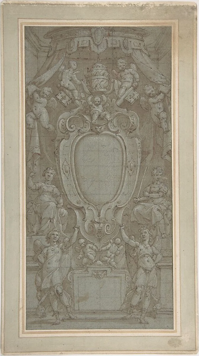 Modello for Ceiling Fresco with Papal Coat of Arms — Bernardo Castello