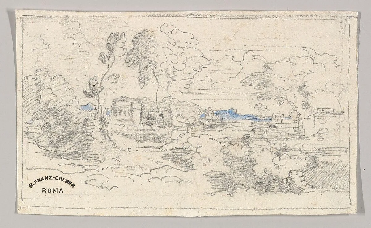 Southern landscape with a building — Heinrich Dreber