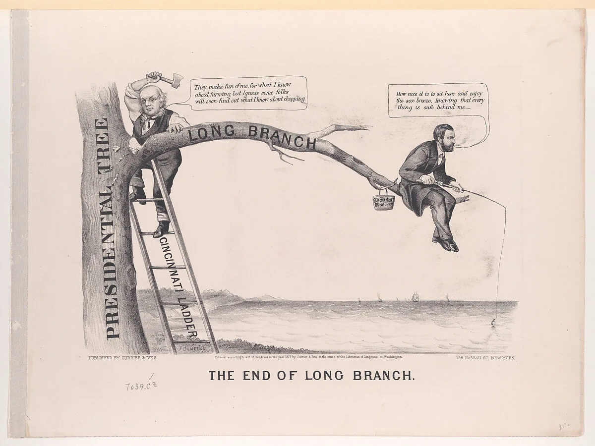 The End of Long Branch — Horace Greeley|Ulysses S. Grant|John Cameron|Currier & Ives