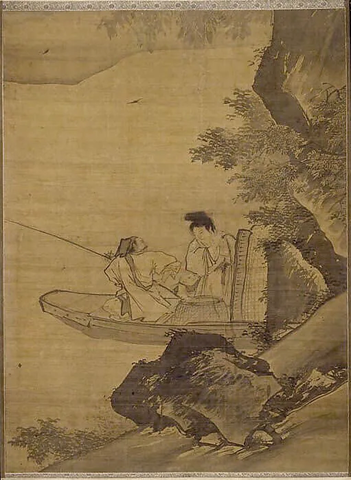 明 傳張路 溪畔漁家圖 軸|Fisherman and family — Zhang Lu