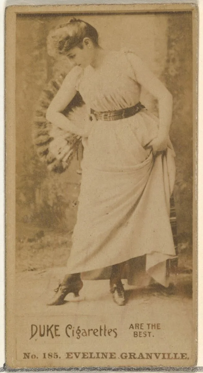 Card Number 185, Eveline Granville, from the Actors and Actresses series (N145-6) issued by Duke Sons & Co. to promote Duke Cigarettes — W. Duke, Sons & Co.