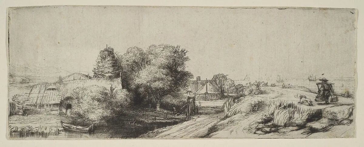 View of the Diemerdijk with a Milkman and Cottages ('Het Melkboertje') — Rembrandt (Rembrandt van Rijn)