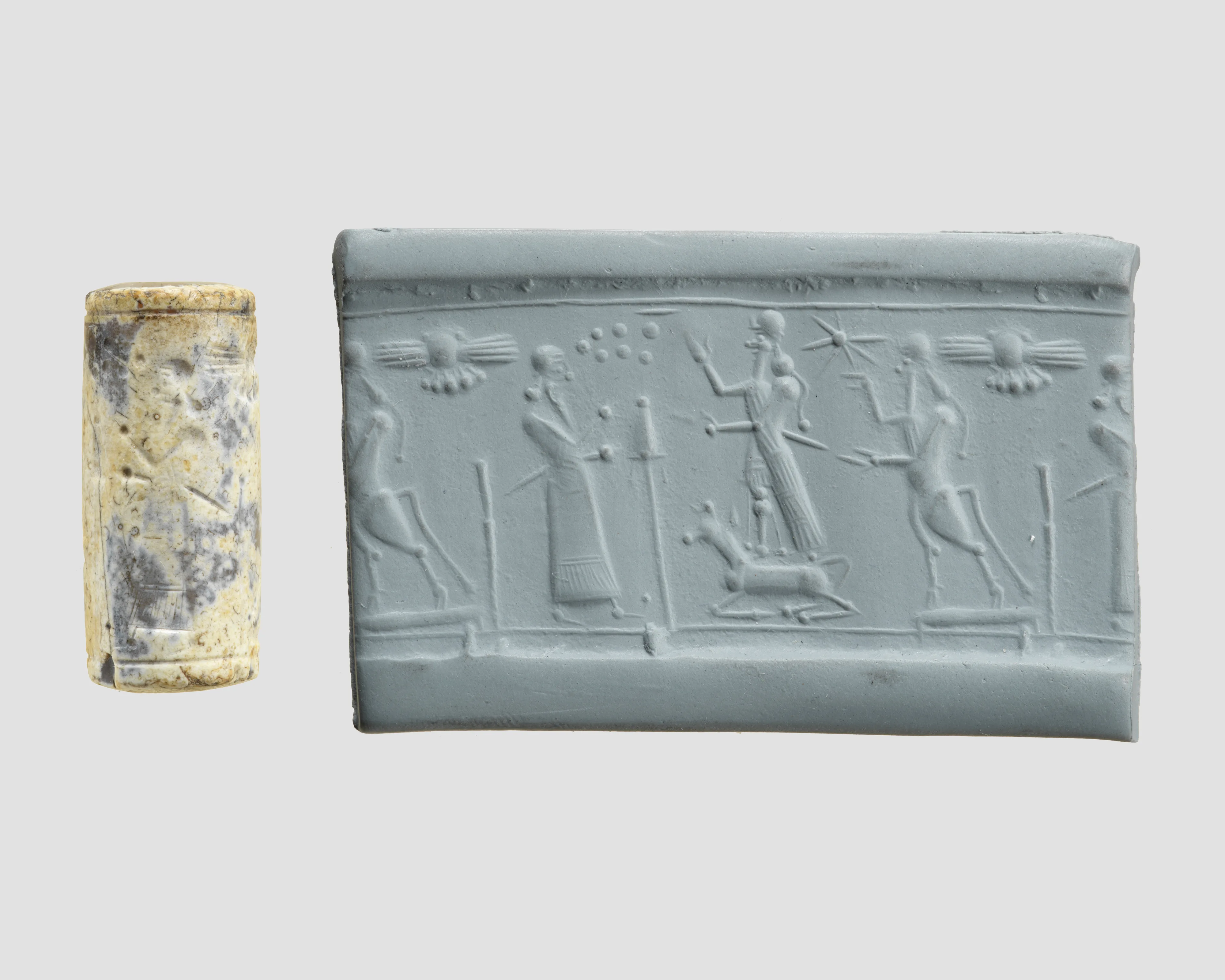 Cylinder seal with cultic scene — Unknown
