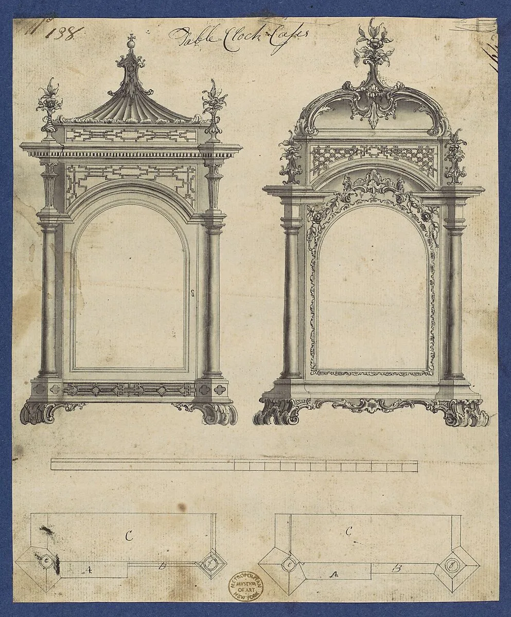 Table Clock Cases, in Chippendale Drawings, Vol. I — Thomas Chippendale