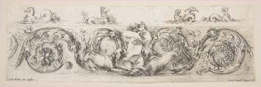 Rinceaux with Child Frightened by Dogs, plate 8 from "Decorative friezes and foliage" (Ornamenti di fregi e fogliami)