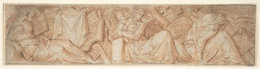 Design for a Frieze with an Armorial Trophy and Three Female Figures