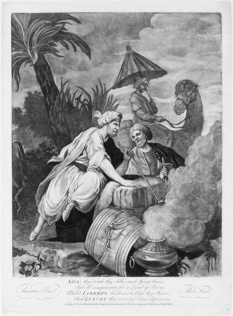 Asia! Thy trade, thy silks and spicy stores, But ill compensate for a Land of Slaves, Whilst Liberty disdains to bless thy Shores, And Luxury thy nerv'less sons depraves — Robert Sayer|Jacopo Amigoni|James McArdell|James Moore