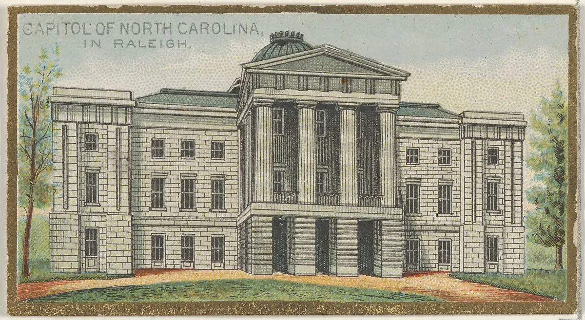 Capitol of North Carolina in Raleigh, from the General Government and State Capitol Buildings series (N14) for Allen & Ginter Cigarettes Brands — Allen & Ginter|The Gast Lithograph & Engraving Company
