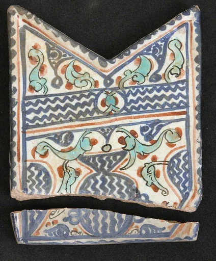 Fragmentary Tile, Probably Arrow-Shaped in Origin, and Modern Filling