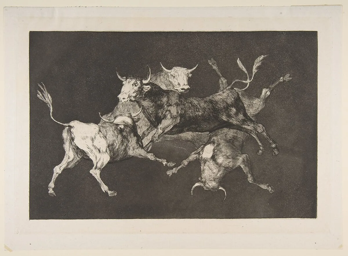 'Little Bulls' Folly' from the 'Disparates' (Follies / Irrationalities, Plate D) — Goya (Francisco de Goya y Lucientes)