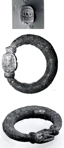 Silver swivel ring with agate scarab
