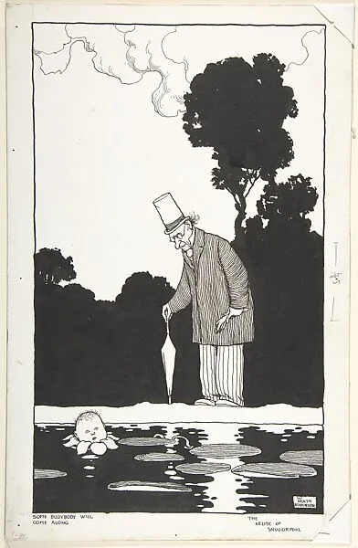 "Some Busybody Will Come Along" (for "The Kelpie of Snooziepool" in "Topsy-Turvy Tales") — William Heath Robinson|John Lane, The Bodley Head|Elsie Smeaton Munro