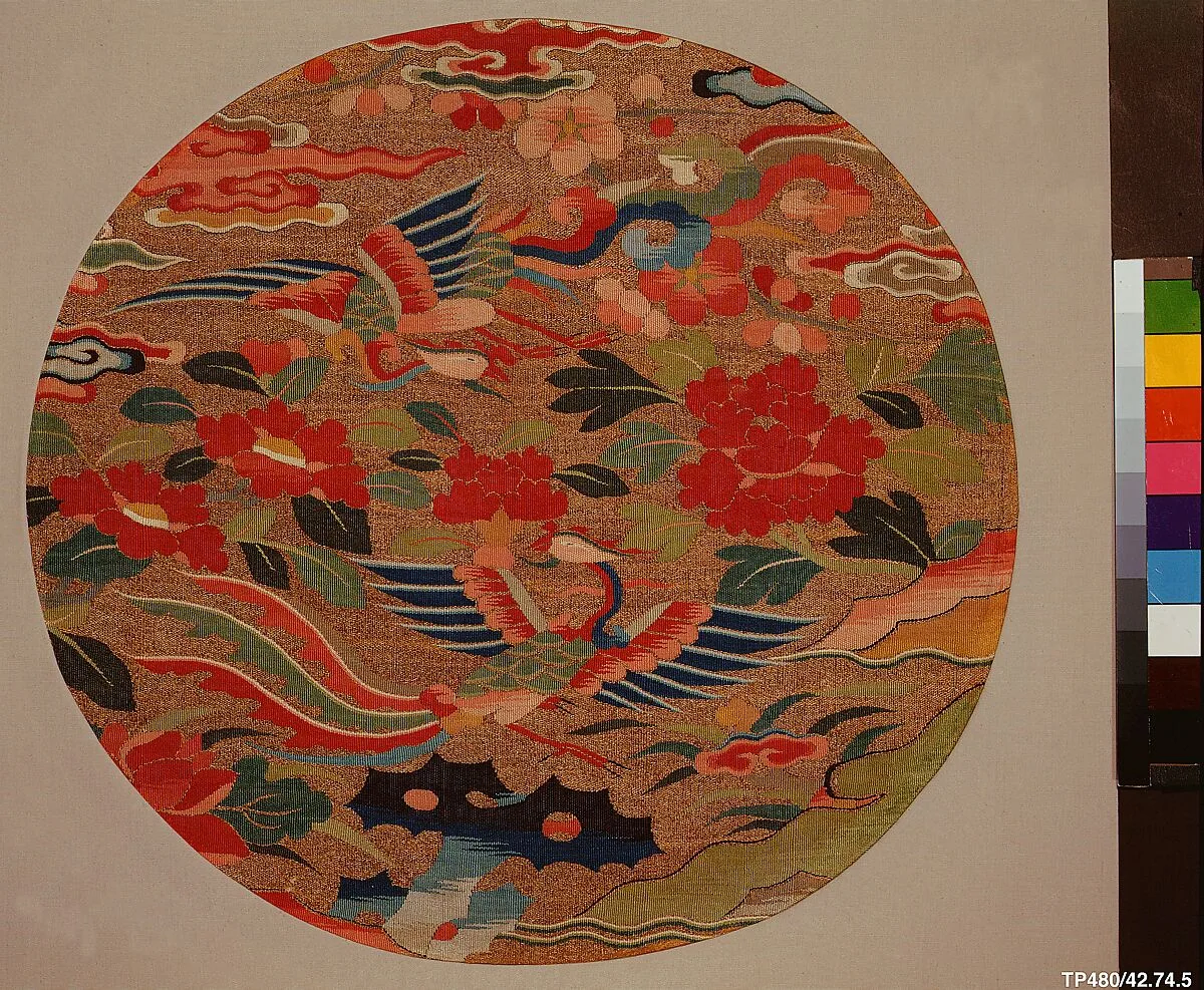 明晚期 緙絲雙鳳紋團片|Circular textile with two phoenixes — Unknown