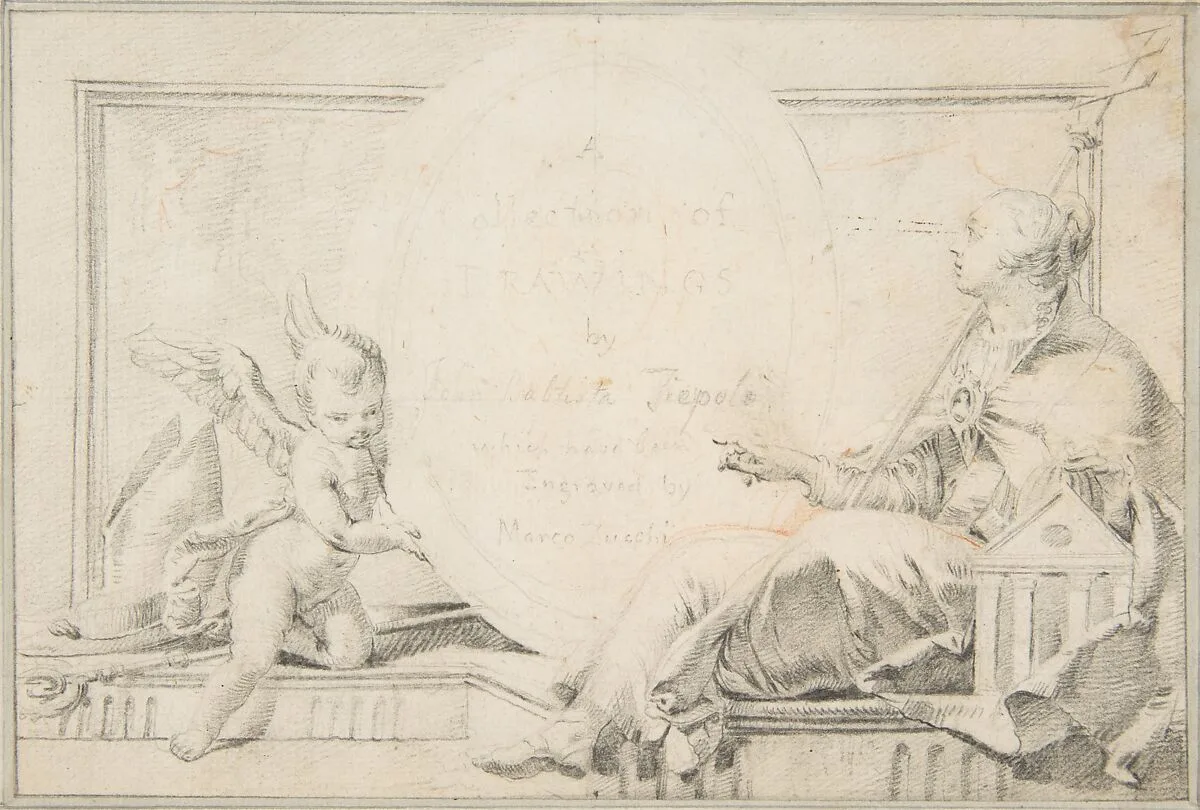 Illustration for a Book: Frontispiece with a Female Allegorical Figure (Religion?) and a Putto — Giovanni Battista Tiepolo