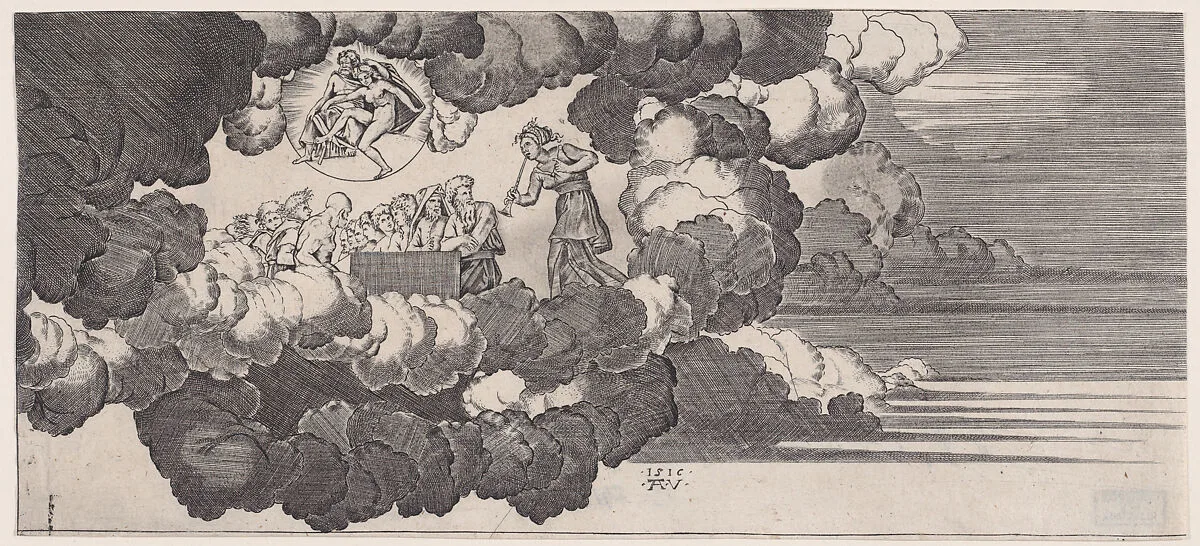 The News Brought to Olympus — Agostino Veneziano (Agostino dei Musi)|Baccio Bandinelli