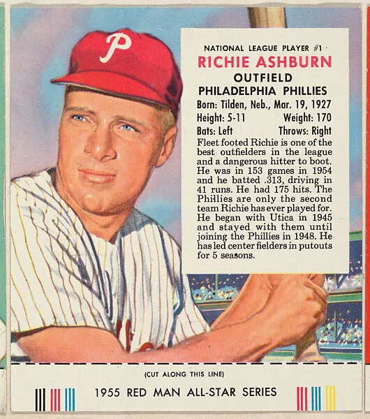 Richie Ashburn, from the Major League Baseball series (T235), issued by Red Man Chewing Tobacco — Red Man Chewing Tobacco