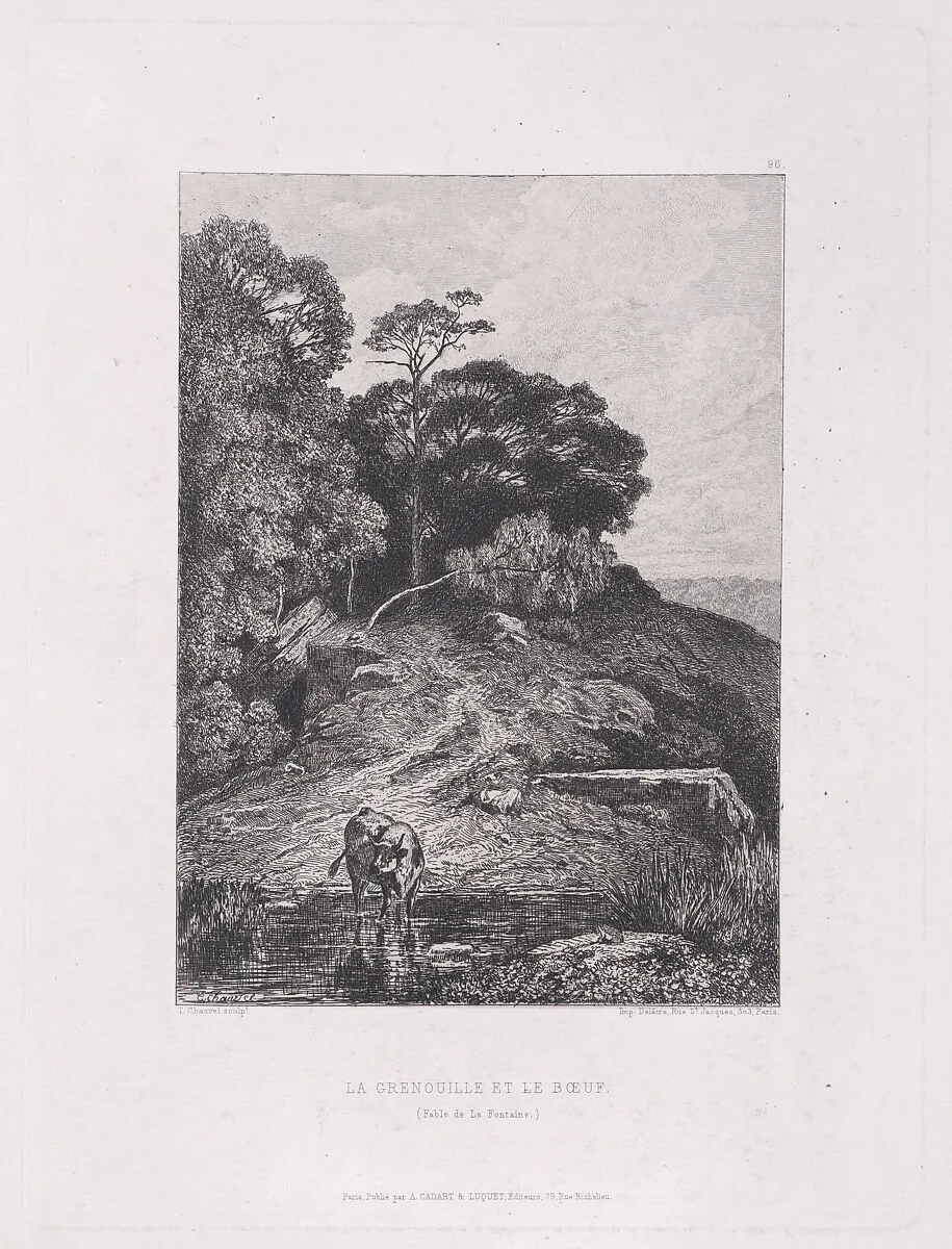 La Grenouille et la Boeuf, plate 96 from "Fable de la Fontaine" — Auguste Delâtre|Théophile Chauvel|Cadart & Luquet