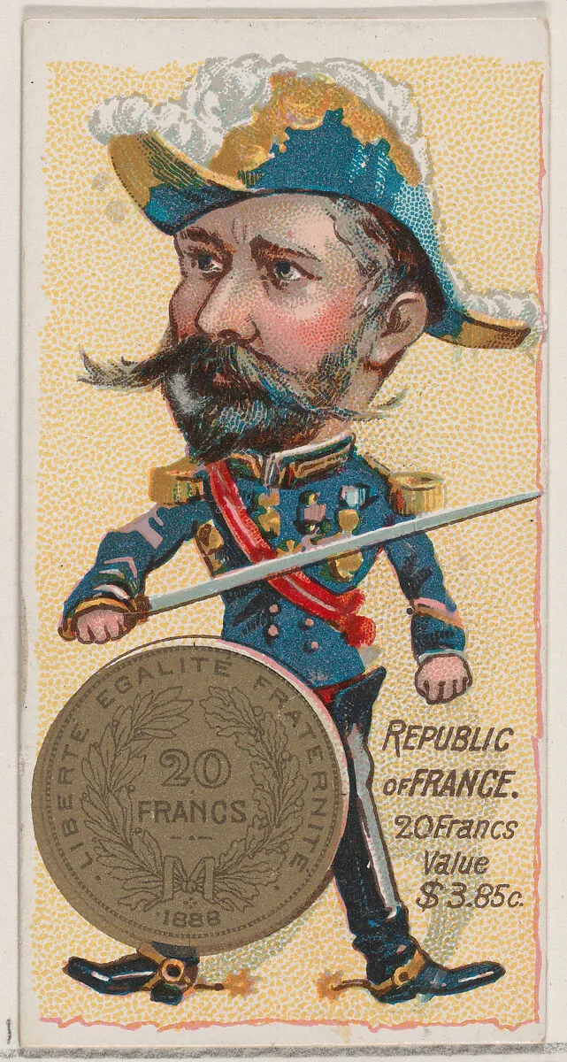 Republic of France, 20 Francs, from the series Coins of All Nations (N72, variation 2) for Duke brand cigarettes — W. Duke, Sons & Co.