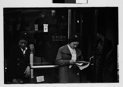 [Five 35mm Film Frames: Bystanders Outside Klein's Department Store, Union Square, New York City]