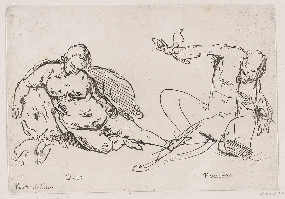 Two figures representing Sloth and Poverty — Pietro Testa|Anonymous, 18th century