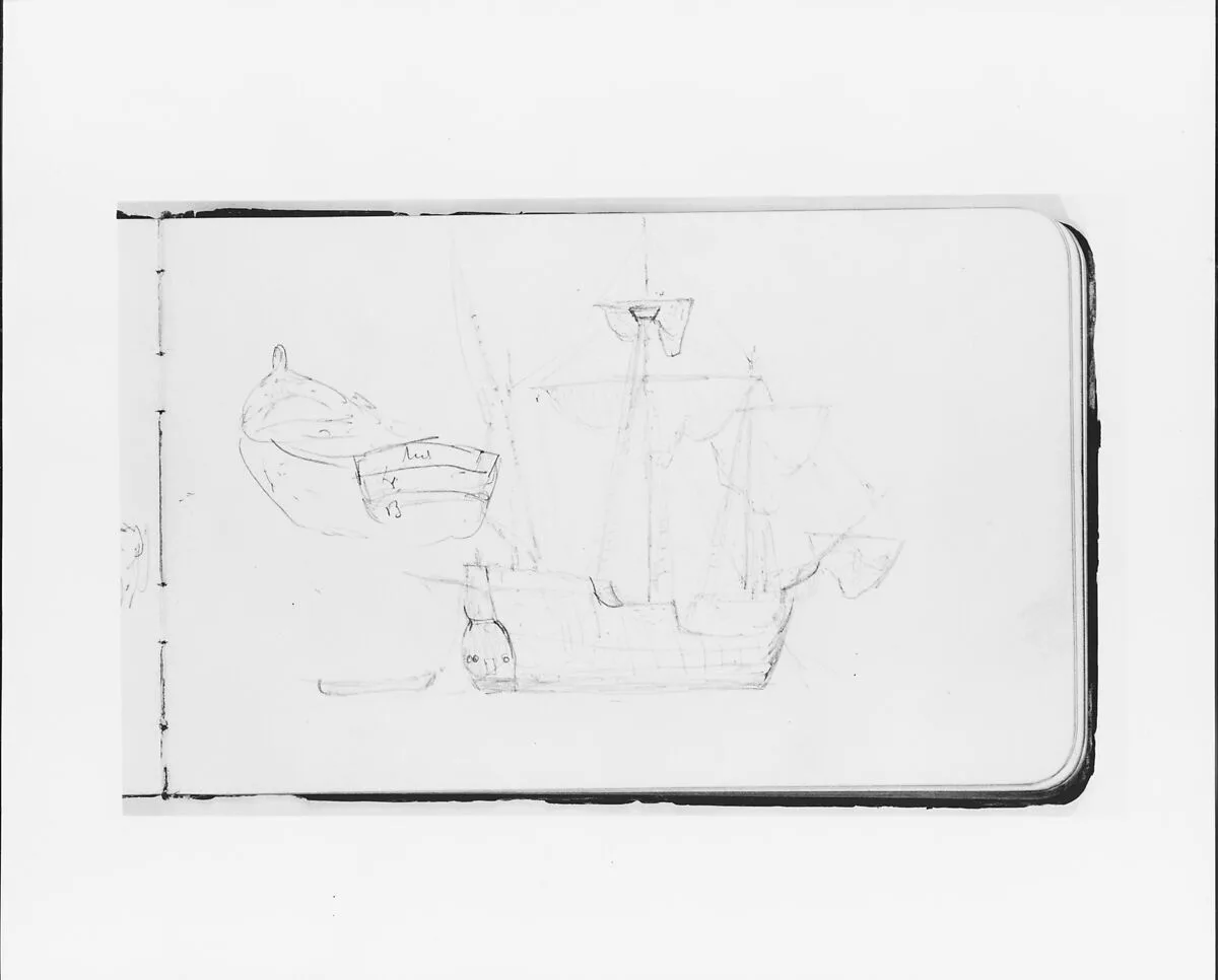 Study of a Ship and Rowboat (from Sketchbook) — Albert Bierstadt