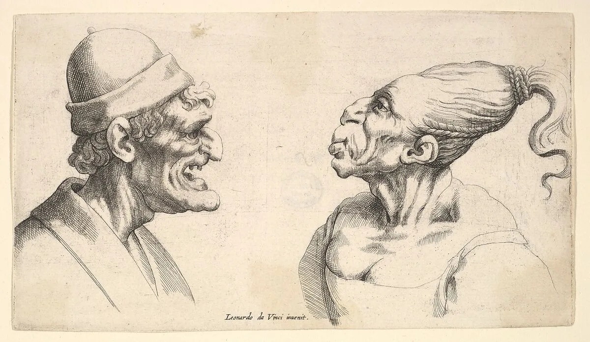 Two deformed heads — Leonardo da Vinci|Wenceslaus Hollar