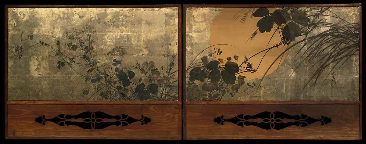 月に秋草図屏風|Autumn Grasses in Moonlight — Shibata Zeshin