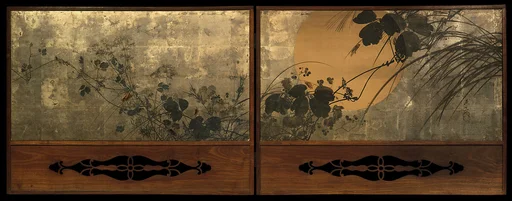 月に秋草図屏風|Autumn Grasses in Moonlight