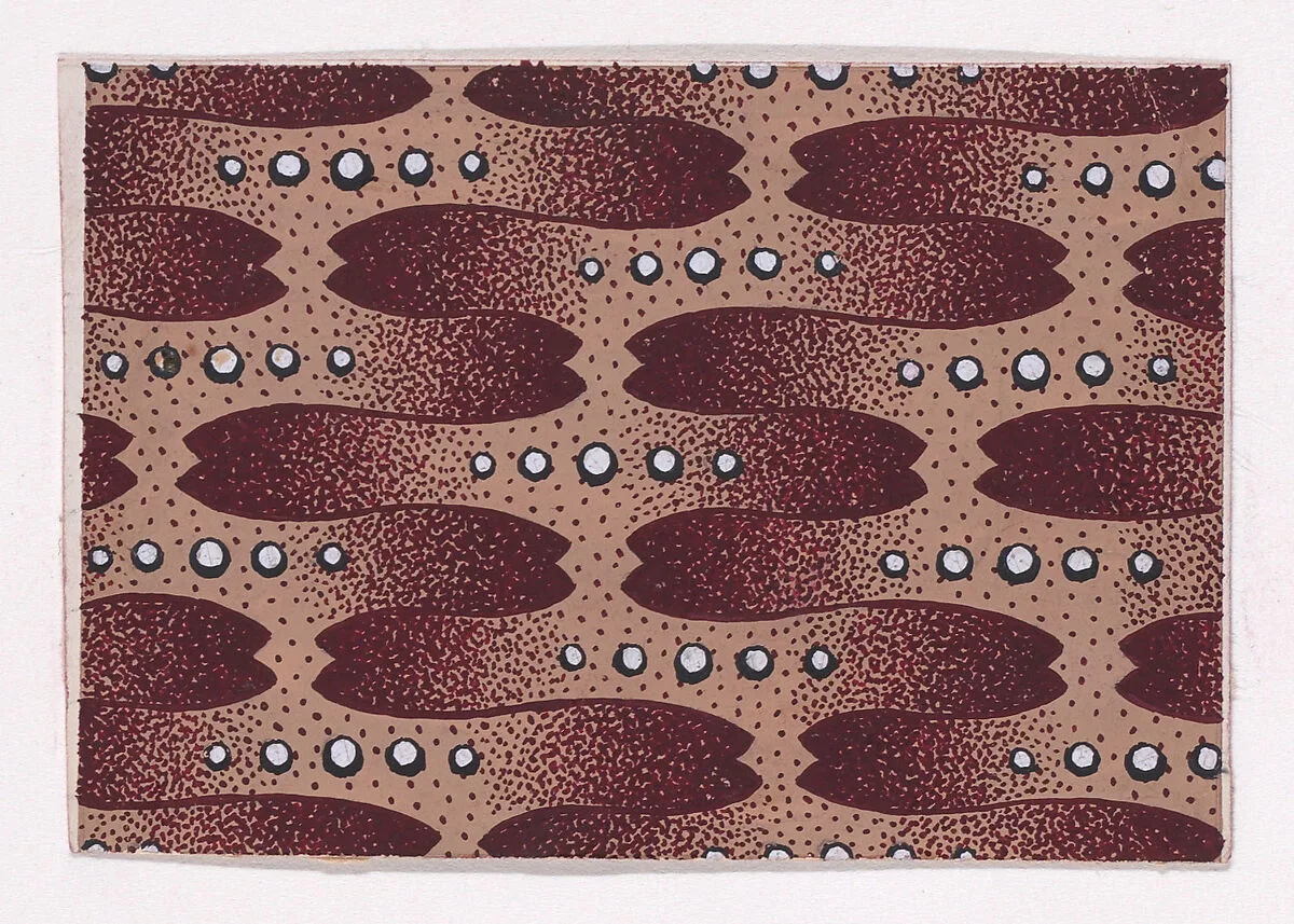 Textile Design with Alternating Vertical Garlands of Abstract Shapes Adorned with Pearls — Anonymous, Alsatian, 19th century