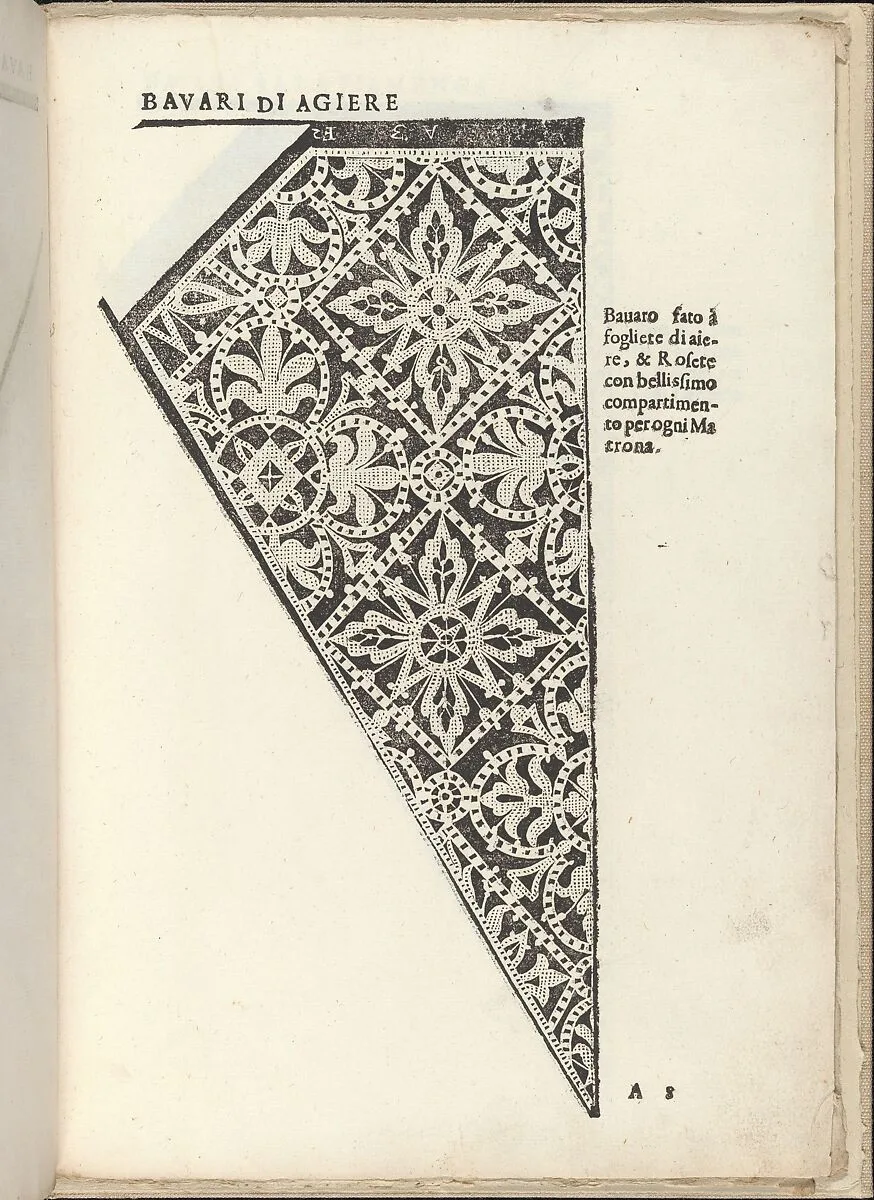 Ornamento nobile...Fatta da Lucretia Romana (Libro V of the Corona), page 8 (recto) — Alessandro de' Vecchi|Cesare Vecellio