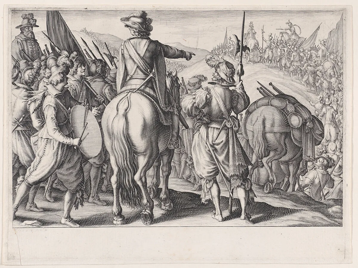 Les Troupes en Marche (The Marching Troops), from La Vie de Ferdinand Ier de Médicis série appelée aussi Les Batailles des Médicis (The Life of Ferdinand I de'Medici also called The Medici Battles) — Jacques Callot|Matteo Rosselli