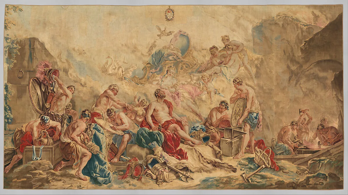 Vulcan Presenting Arms for Aeneas to Venus from the set The Loves of the Gods — Beauvais|François Boucher