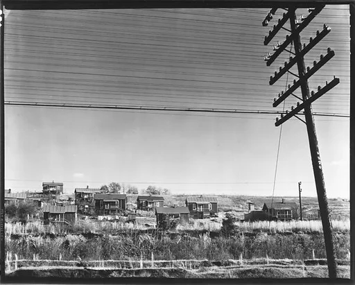 [Roadside Miners' Houses with Power Lines and Pole, Lewisburg, Alabama]