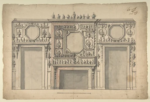 Two Variant Designs for the Interior of a Room, Decorated with Porcelains, Fireplace in Center, and With the Doorways at Either Side
