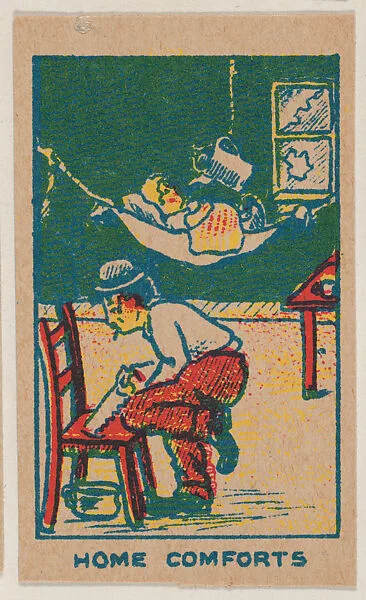 "Home Comforts" trade card from the Charlie Chaplin series (W539) — Universal Toy & Novelty Manufacturing Company