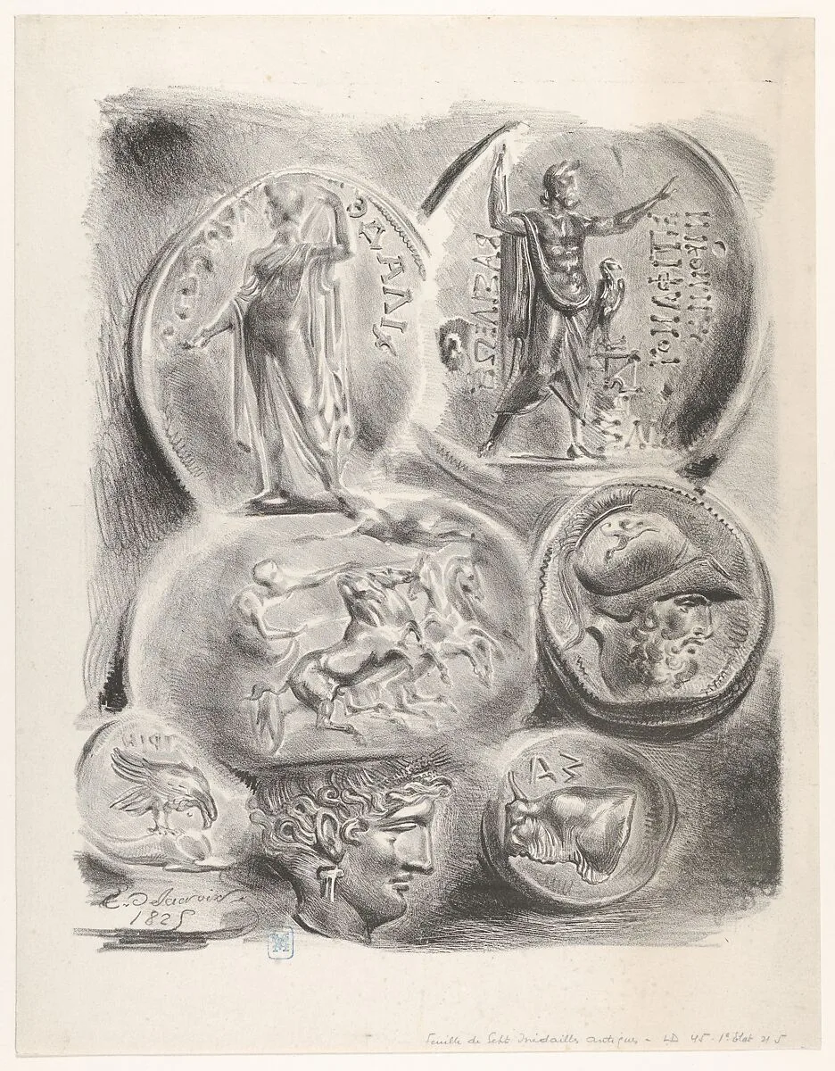 Studies of Seven Greek Coins — Eugène Delacroix