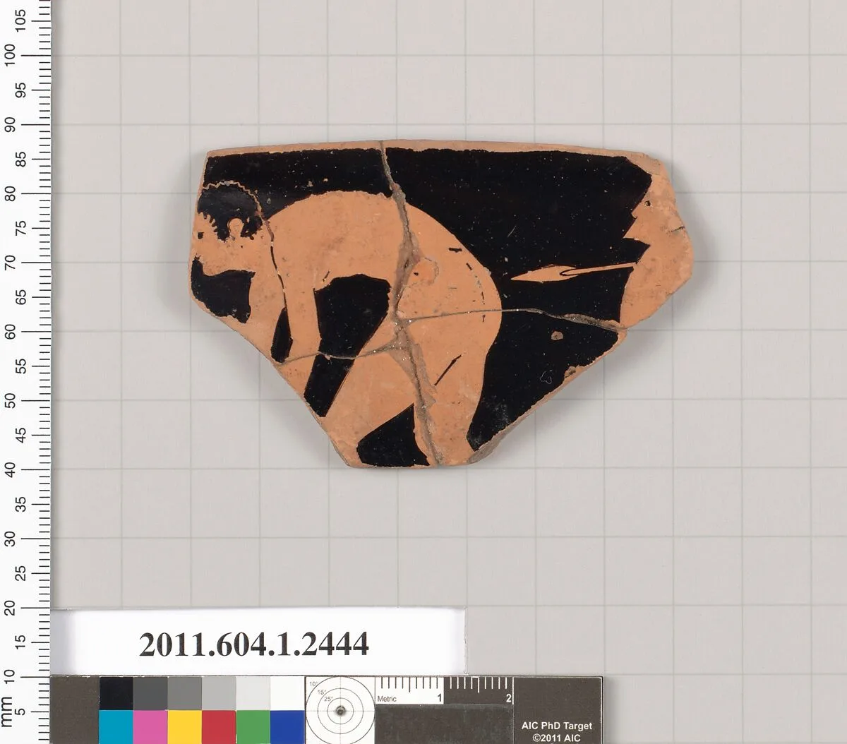 Terracotta rim fragment of a kylix (drinking cup) — Ambrosios Painter