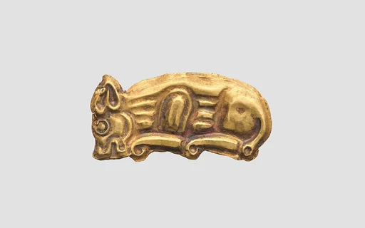 Inlay for a silver plate in the form of a feline