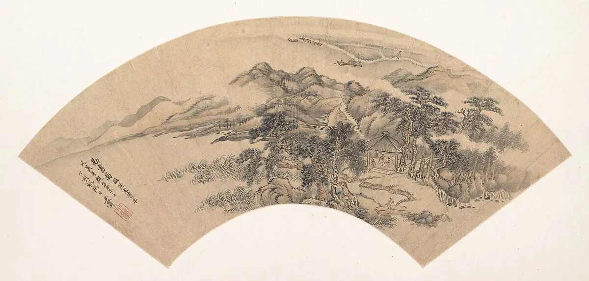 清 佚名 倣王翬 臨燕文貴勘書圖 扇|Landscape in the Style of Yan Wengui — Wang Hui|Unidentified artist