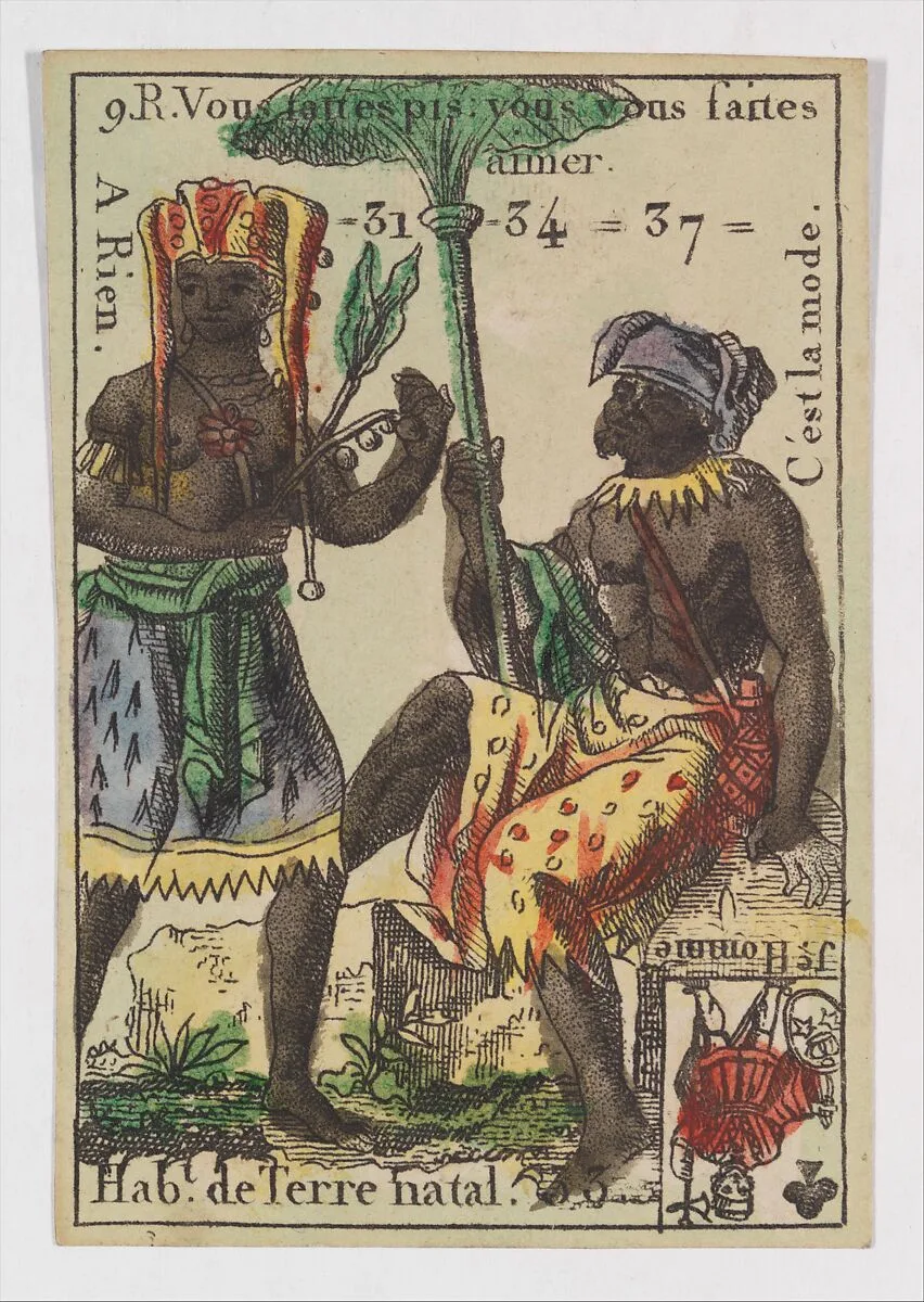 Hab.t de Terre natal, from the playing cards (for quartets) "Costumes des Peuples Étrangers" — Anonymous, French, 18th century