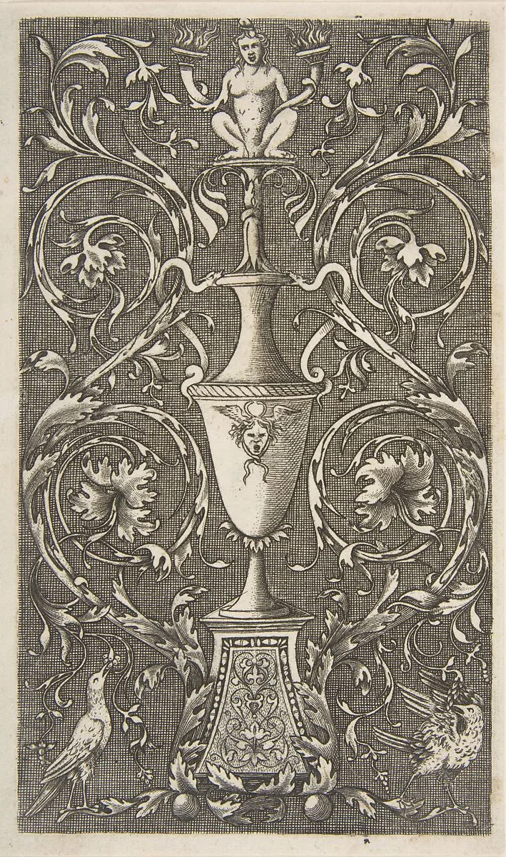 Grotesque with a vase, birds and acanthus scrolls — Anonymous, Italian, 16th to early 17th century|Marco Dente