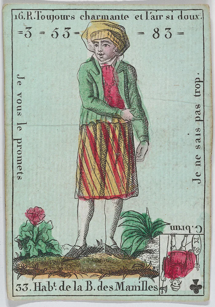 Hab.t de la B. des Manilles from playing cards "Jeu d'Or" — Anonymous, French, 18th century