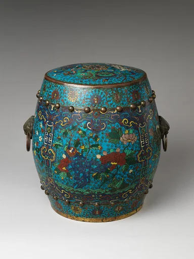 明晚期 銅胎掐絲琺瑯花鳥紋座墩|Garden seat with birds and flowers